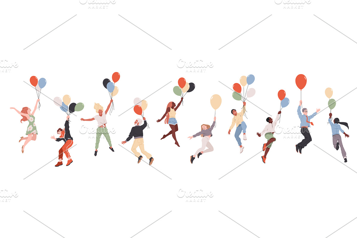 People flies air balloons. Happy, a Person Illustration by YummyBuum