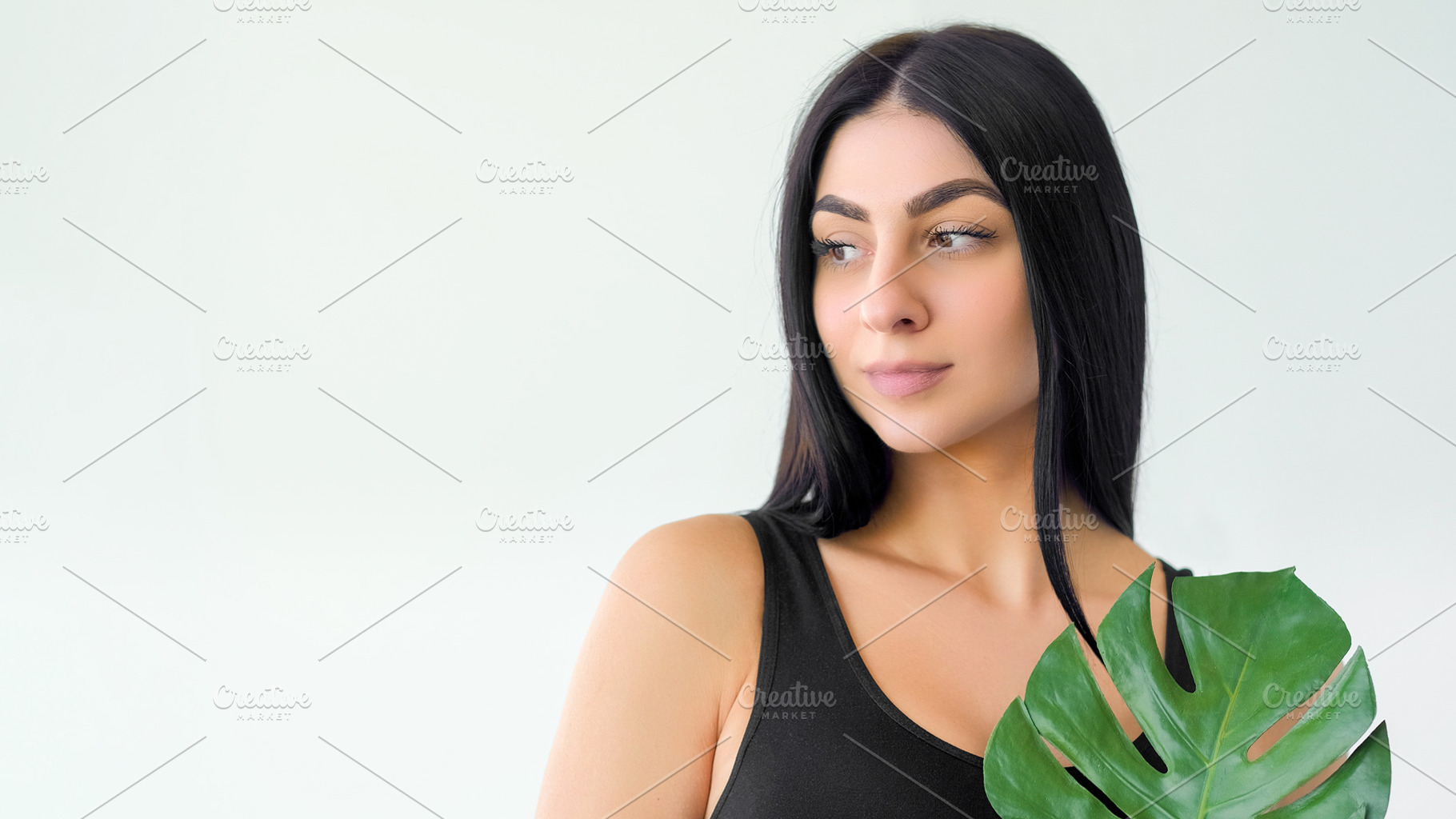 Natural makeup enjoy beauty woman leaf cosmetic, a Person Photo by Photo Drive Studio