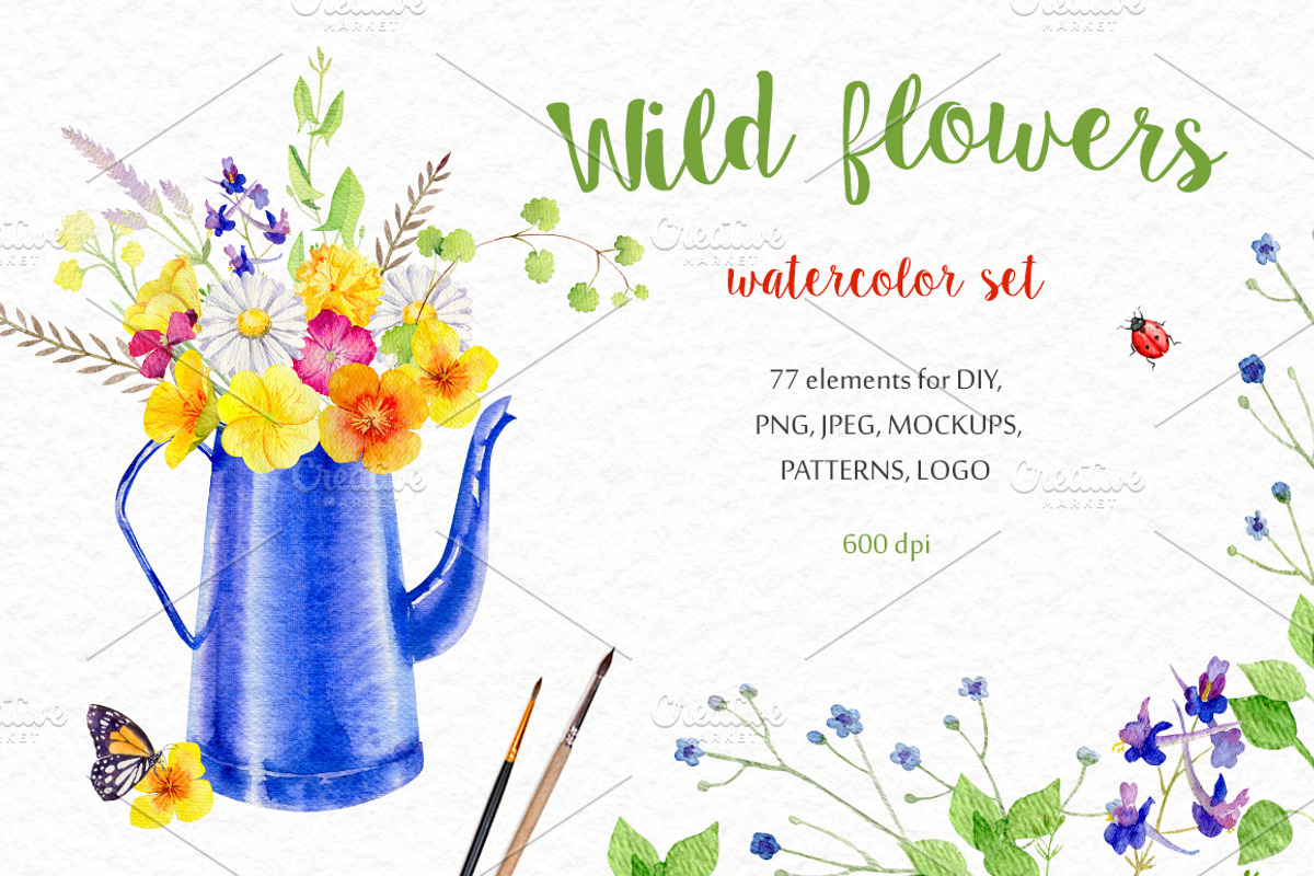 Wild flowers watercolor set, a Background Graphic by Elegantia (Photo 1 of 15)