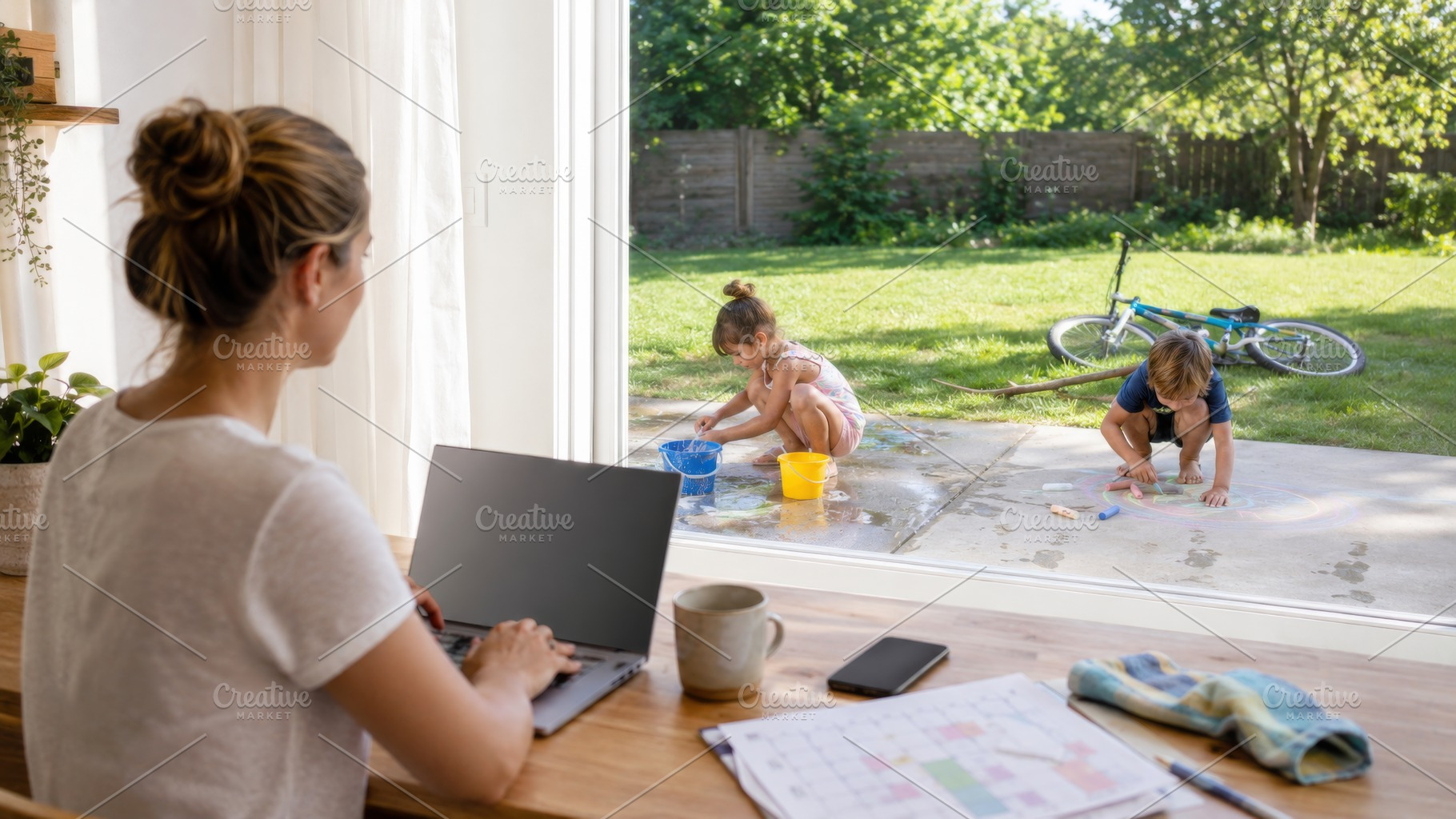 Children playing outside on summer d, a Photo by Dvoevnore photos