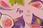 Watercolor Figs Clipart & Pattern, a Pattern Graphic by OkPen (Thumbnail 1 of 4)