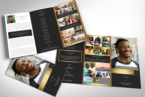 Gold Tabloid Trifold Funeral Program