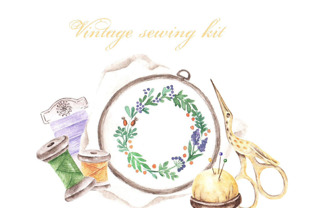 Sewing watercolor kit Sewing machine, an Illustration by SabinaWatercolorArt (Photo 10 of 14)