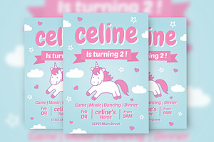 Little Unicorn Birthday Party, a Flyer Template by lilyshop