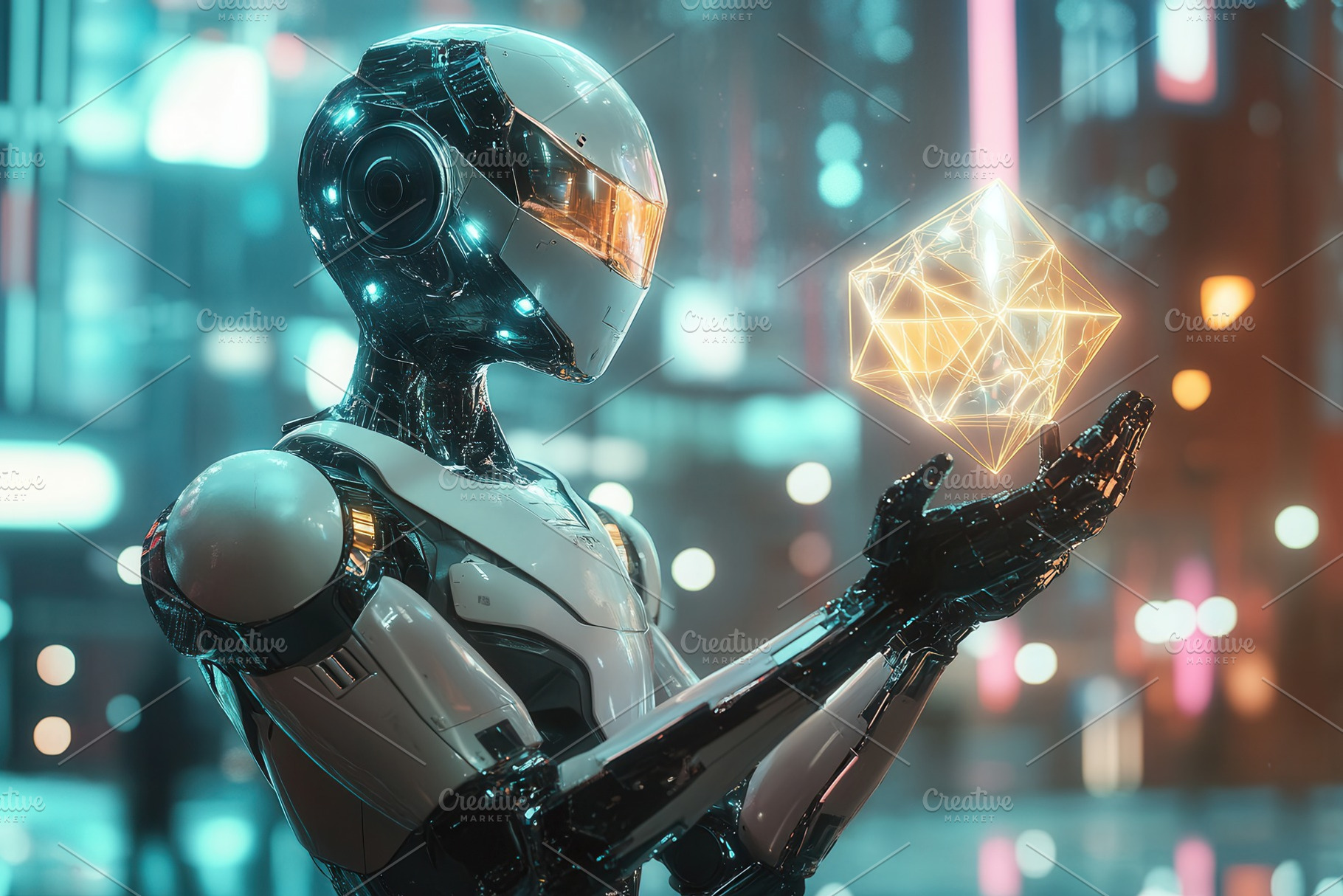 A futuristic robot in a sci-fi world, a Photo by Pavel_design