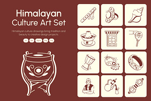 Himalayan Culture Drawing Art Set, an Outline Icon by Vectors Market