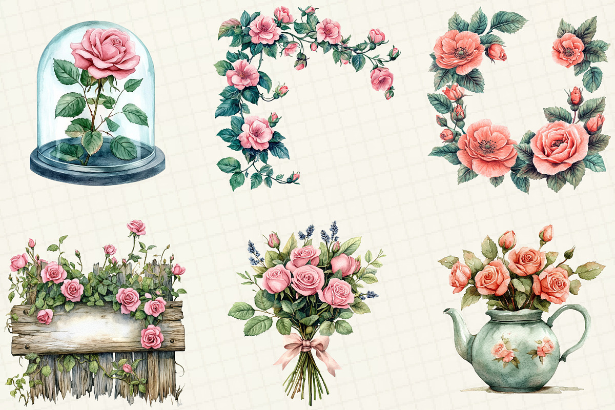 Mint & Pink Rose Garden Sublimation, an Illustration by OK Design (Photo 4 of 5)