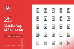 25 Mobile App UI Elements Filled, an Icon by IconBunny