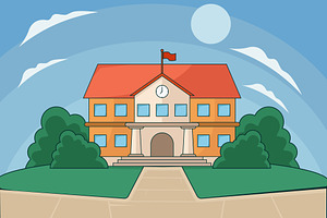 school building landscaped vector, an Education Illustration by zyxroun shop