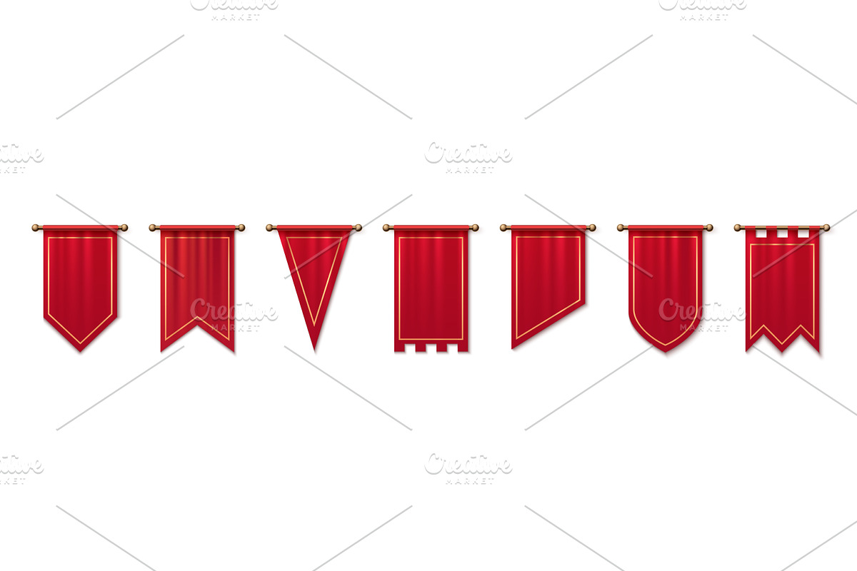 Red medieval pennant set with golden, an Illustration by art PVP - market