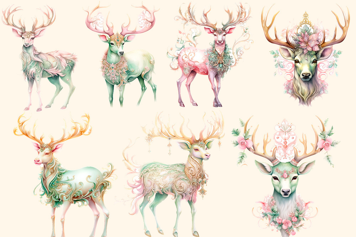 Victorian  Christmas deer , Clipart, an Animal Illustration by Hello My Print (Photo 6 of 10)