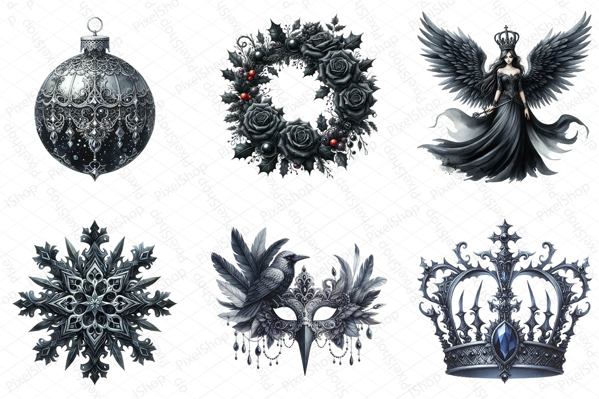 Gothic Christmas Clipart Bundle, an Illustration by DreamPrint404 (Photo 2 of 6)