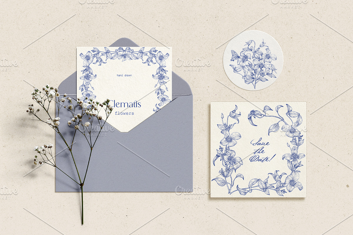 Vintage Flowers Vector blue Toile, an Object Graphic by ON_lineart_store (Photo 7 of 10)