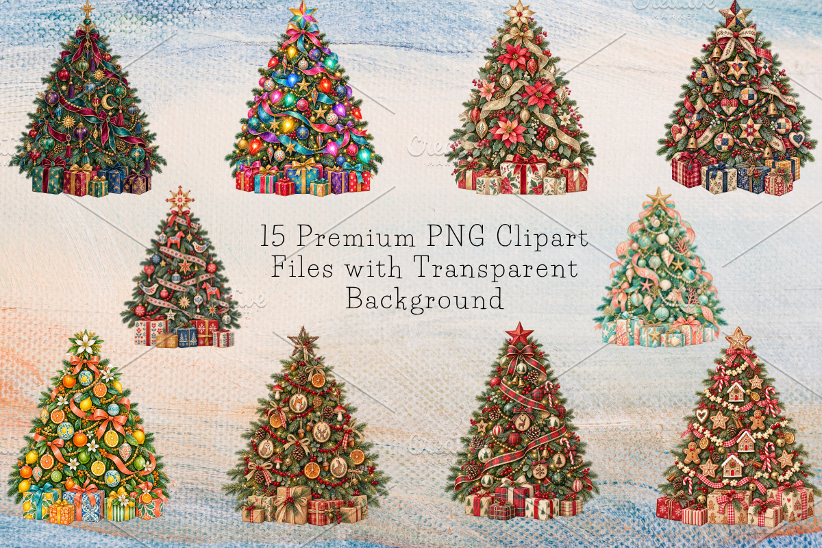 Hand Painted Christmas Tree Bundle, a Seasonal Illustration by Ink Gallery (Photo 5 of 11)