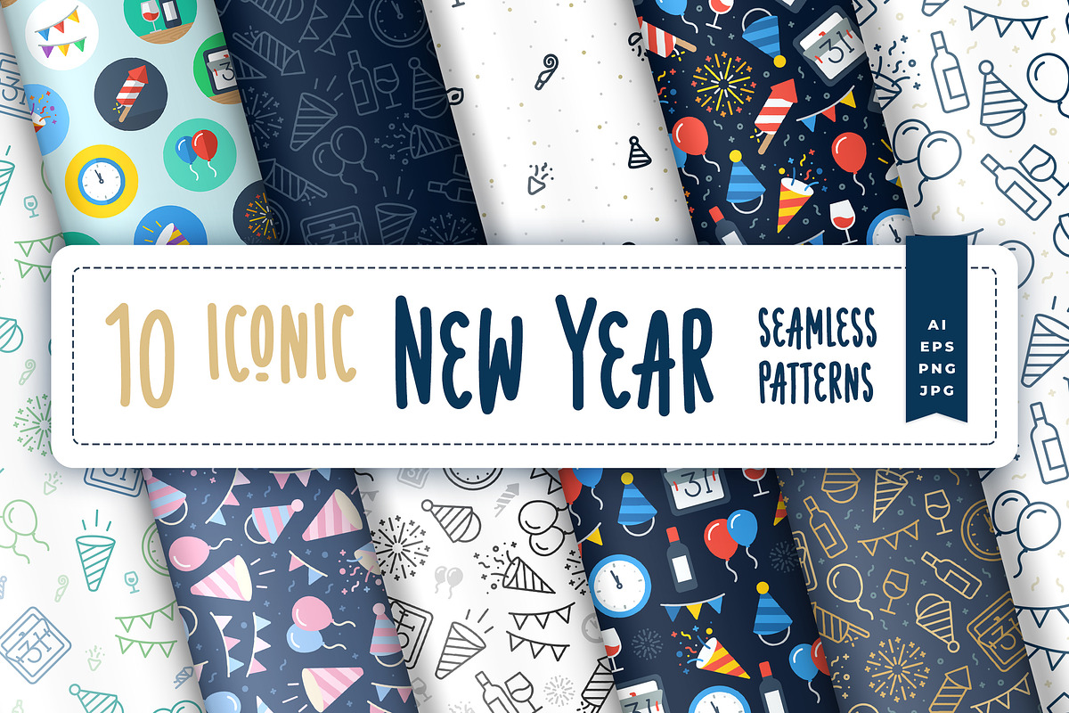 Iconic New Year Seamless Patterns, a Pattern Graphic by oelhoem (Photo 1 of 6)