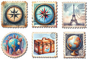 Vintage Travel Postage Stamp Clipart, an Illustration by Rose Art (Thumbnail 4 of 4)