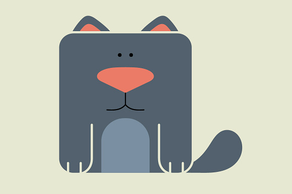 Flat Square Icon Of A Cute Cat