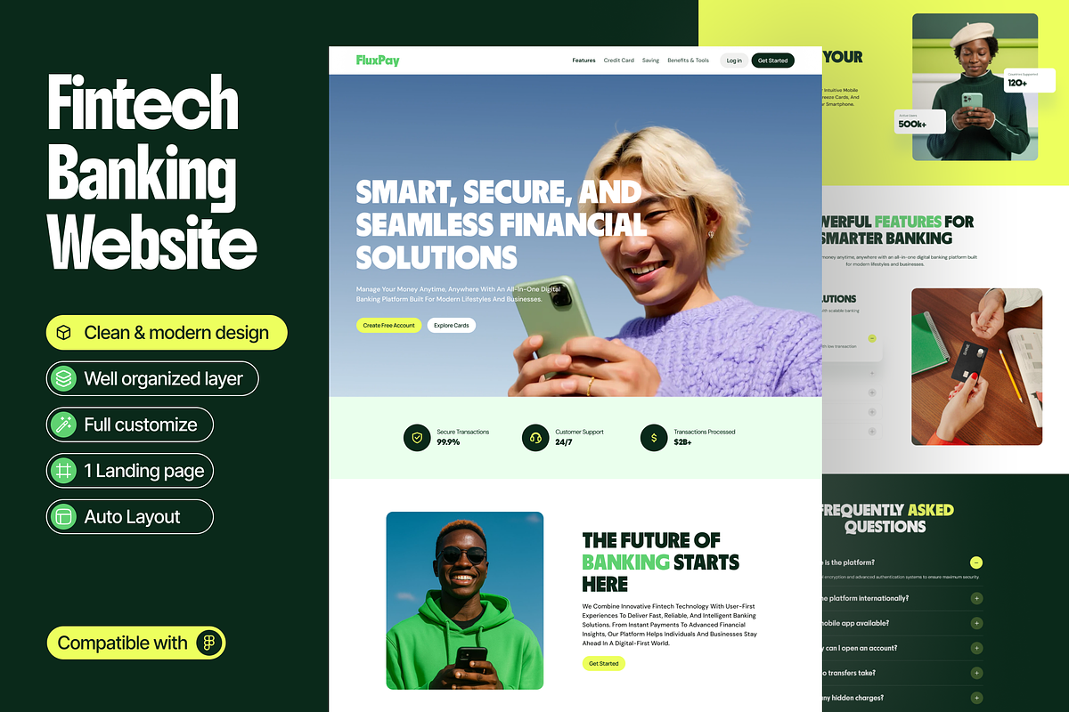 Fintech Banking Landing Page Website, an UI Kit Template by Ahmed Rubel (Photo 1 of 3)
