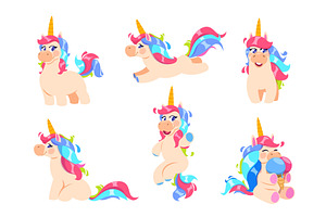 Cute Unicorns. Cartoon Fairy Pony