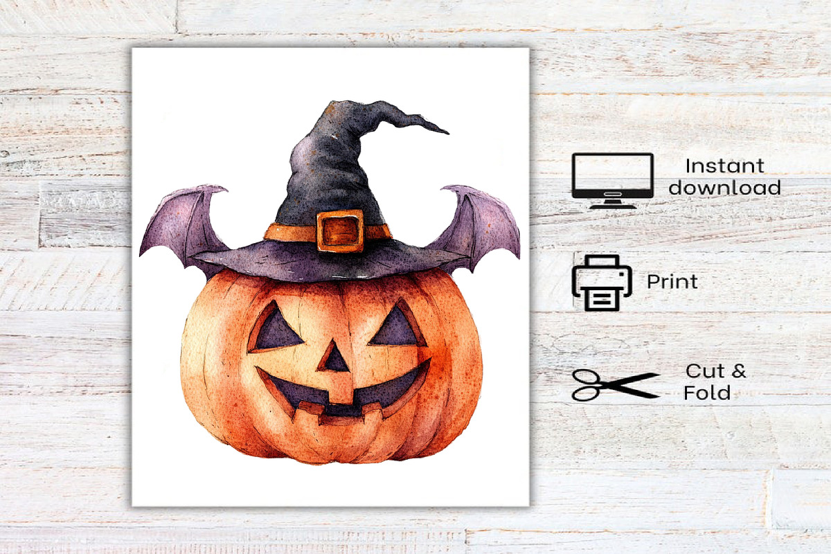 Watercolor Halloween Pumpkin Clipart, a Seasonal Illustration by Canvas Craft (Photo 8 of 8)