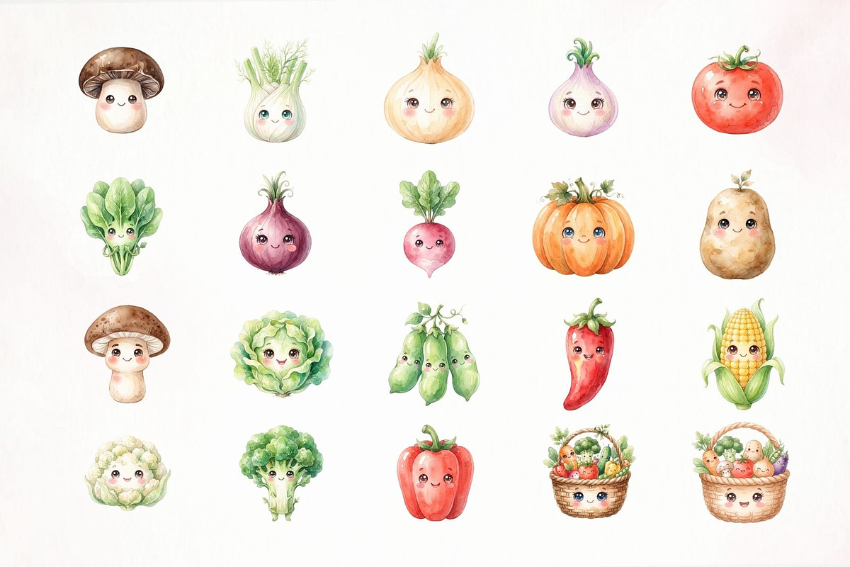 Cute Vegetable Clipart Bundle, a Decorative Illustration by Arslan (Photo 2 of 9)