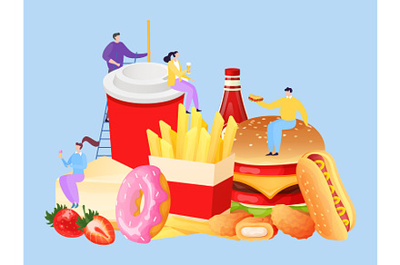 Fastfood tiny people concept vector