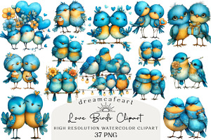 Quirky Valentine Love Birds Clipart, an Illustration by DreamCafeArt