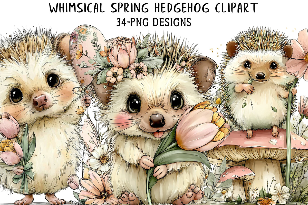 Whimsical Spring Hedgehog Clipart, an Illustration by Daily.Designs (Photo 1 of 8)