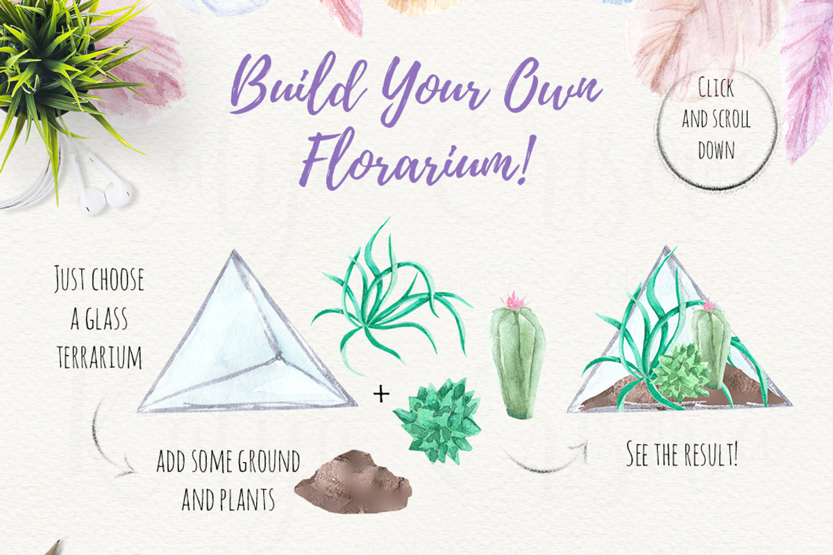 Boho Watercolor Set Florarium, a Work Illustration by SOVA (Photo 2 of 5)