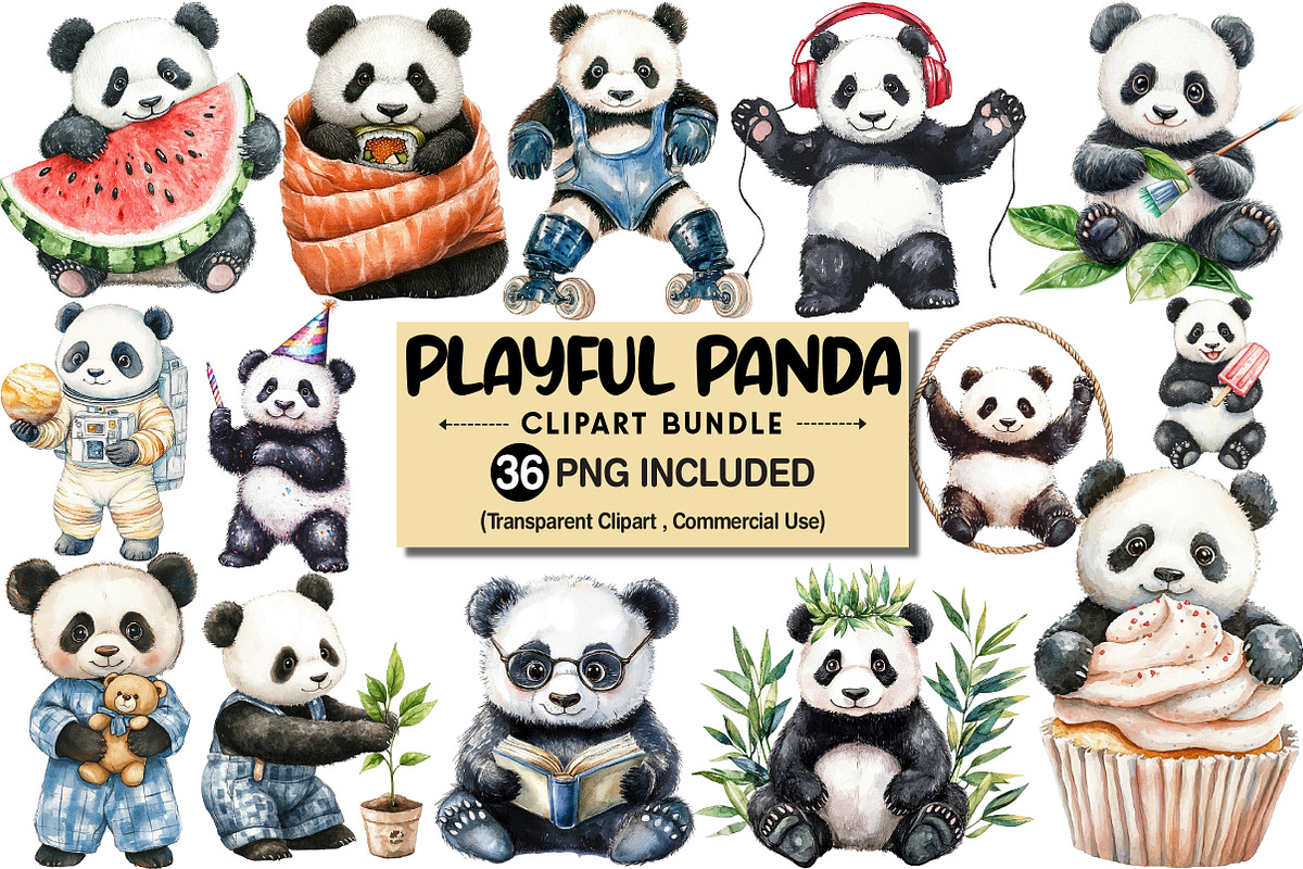 Playful Panda Clipart Bundle, an Illustration by Pixels.Craft (Photo 1 of 8)