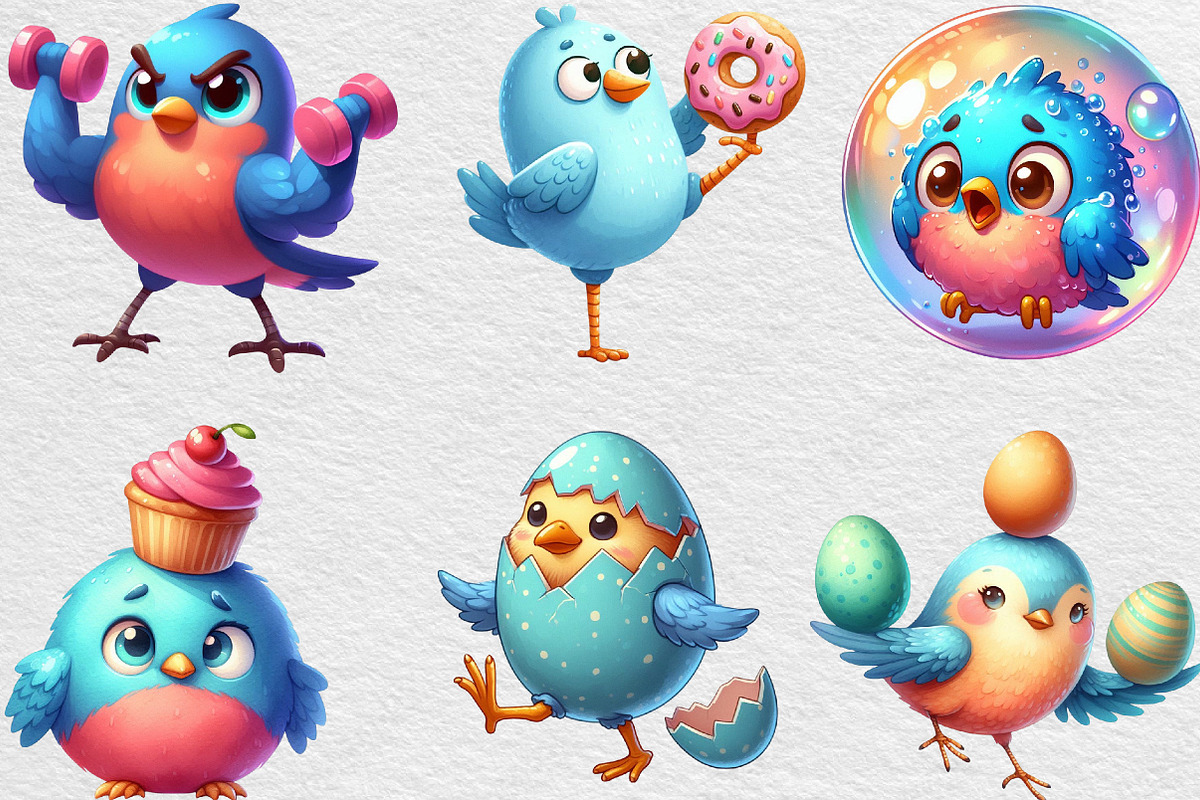 Watercolor Funny Bird Clipart, an Illustration by Black Bird Studio (Photo 3 of 6)