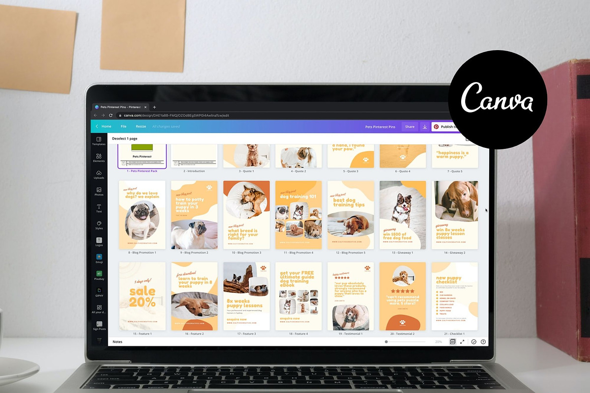 Pets Pinterest Pins Canva Templates, a Social Media Template by Cultive Creative (Photo 2 of 12)