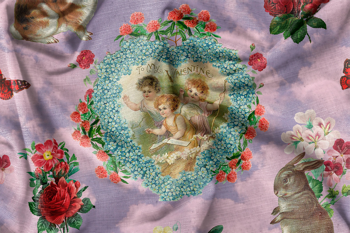 Angel and rabbit vintage seamless, a Pattern Graphic by NastiaDesignsPrints (Photo 6 of 7)