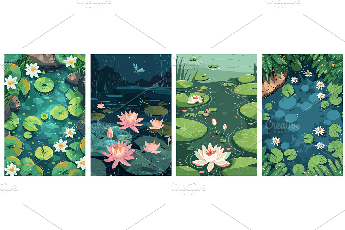 Water lily pond landscape posters, an Object Illustration by Valerie Bodnar