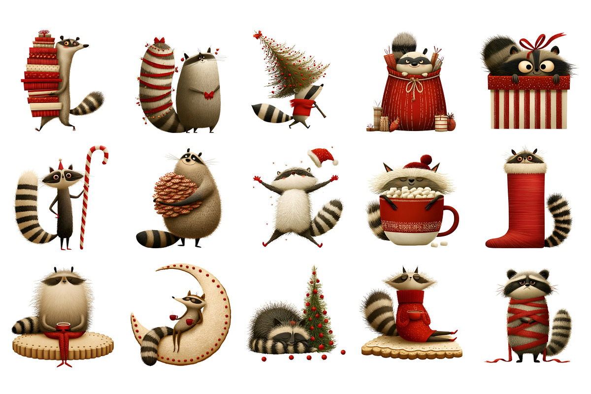 Christmas Raccoon PNG Clipart, a Seasonal Illustration by Nicolle's Colorful Art (Photo 2 of 4)