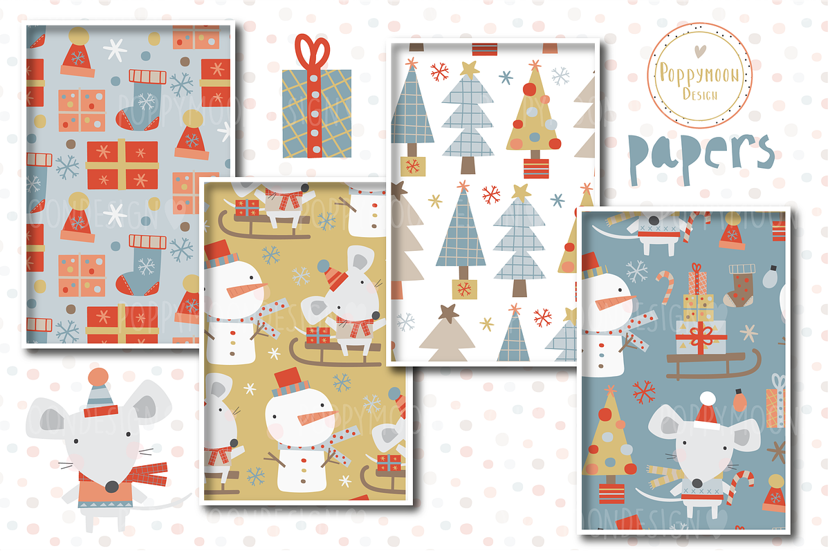 Merry Mice paper set, a Pattern Graphic by Poppymoondesign (Photo 2 of 3)