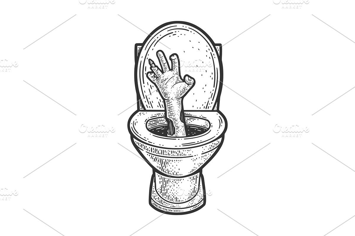 zombie hand in toilet sketch vector, a Background Graphic by AlexArt