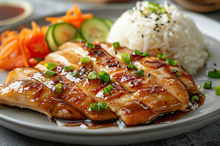 A succulent teriyaki chicken with st, a Photo by LOGOCREATIVE