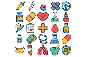 Healthcare Icon Illustration Set, an Object Graphic by nikagraphic