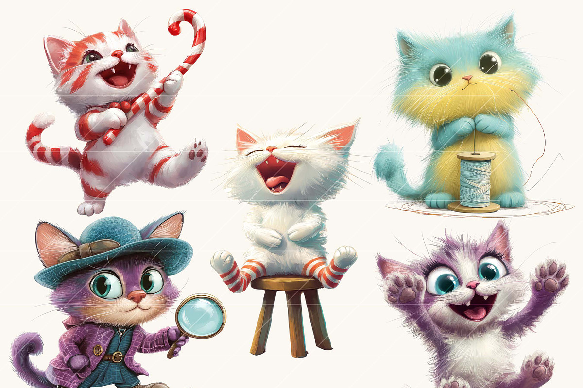 Watercolor Whimsical Cats Clipart, an Animal Illustration by Design Scotch (Photo 5 of 8)