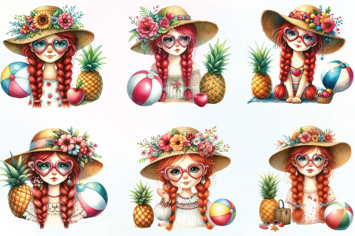 Watercolor Summer Gnome Clipart, an Illustration by CraftArtStudio (Photo 2 of 6)