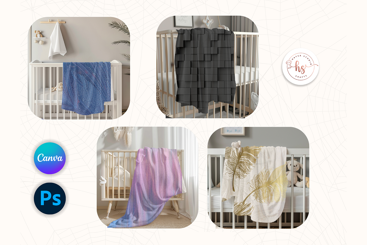 Mockup Blanket on Wooden Baby Cradle, a Household Mockup by Hafsa Studio 85 (Photo 3 of 3)
