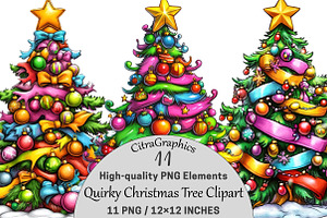 Quirky Christmas Tree Clipart, a Seasonal Illustration by CitraGraphics
