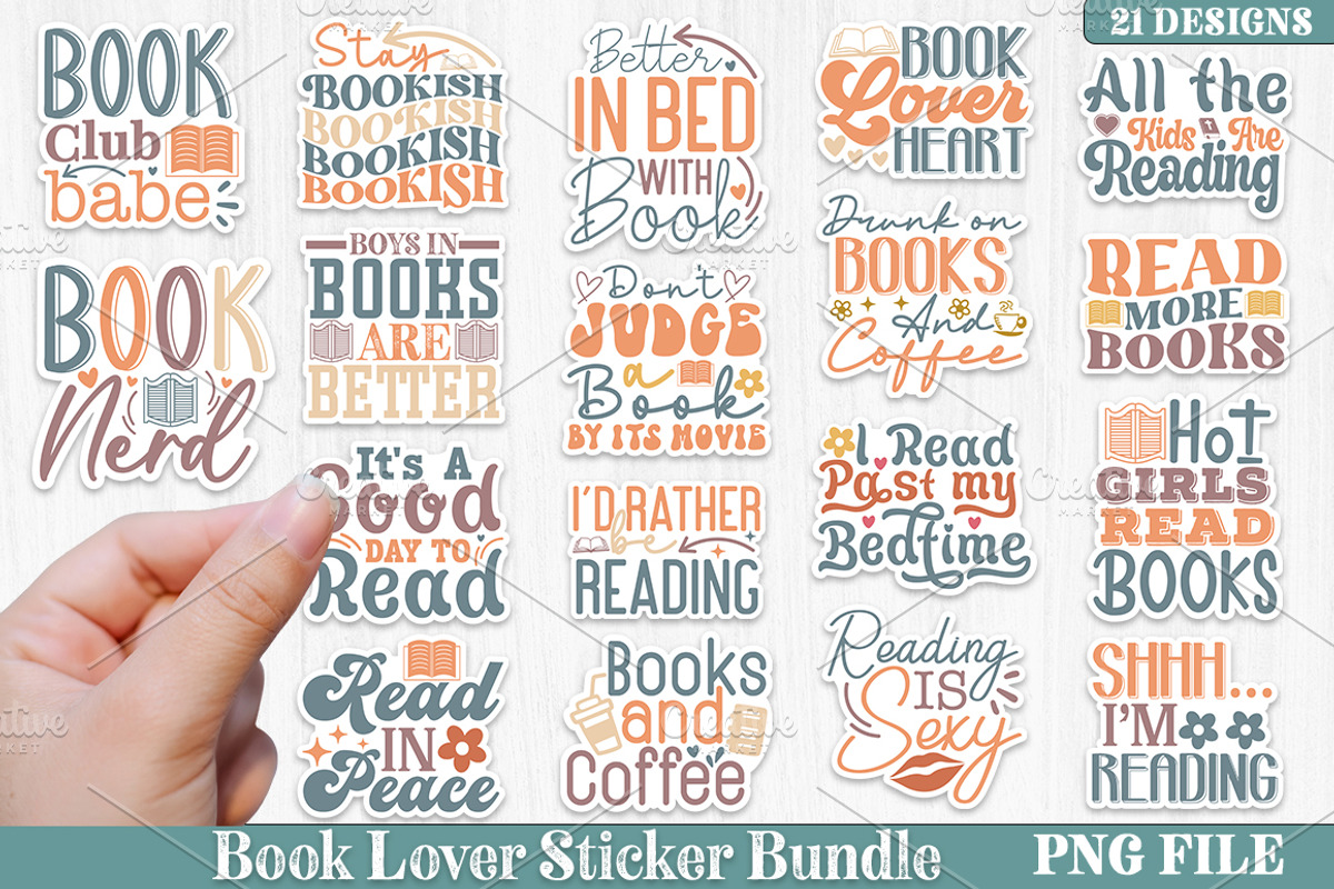 Book Lover Sticker Bundle,PNG File,, a Graphic by akazaddesign (Photo 1 of 11)