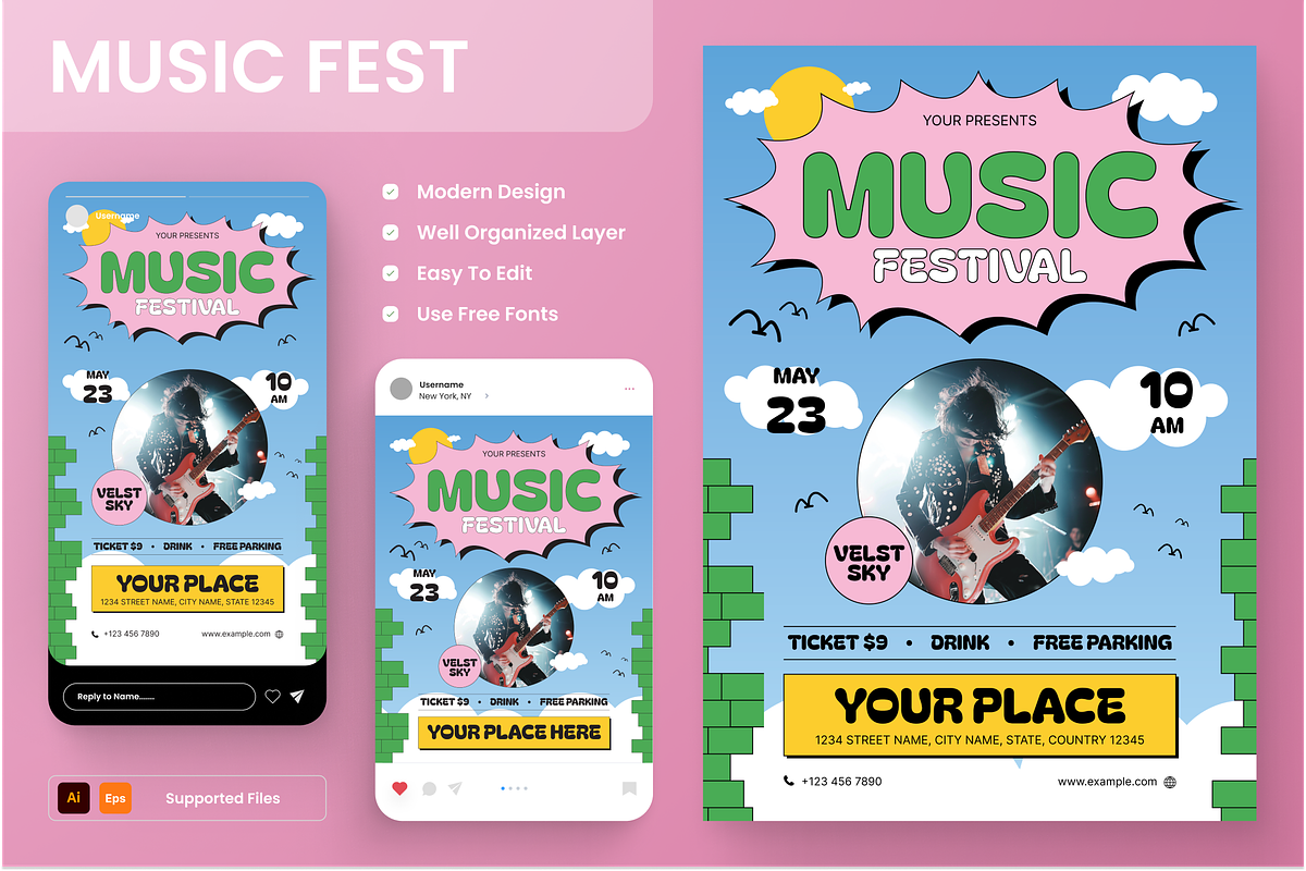 Music Fest Flyer Set, a Flyer Template by Annora Studio (Photo 1 of 6)