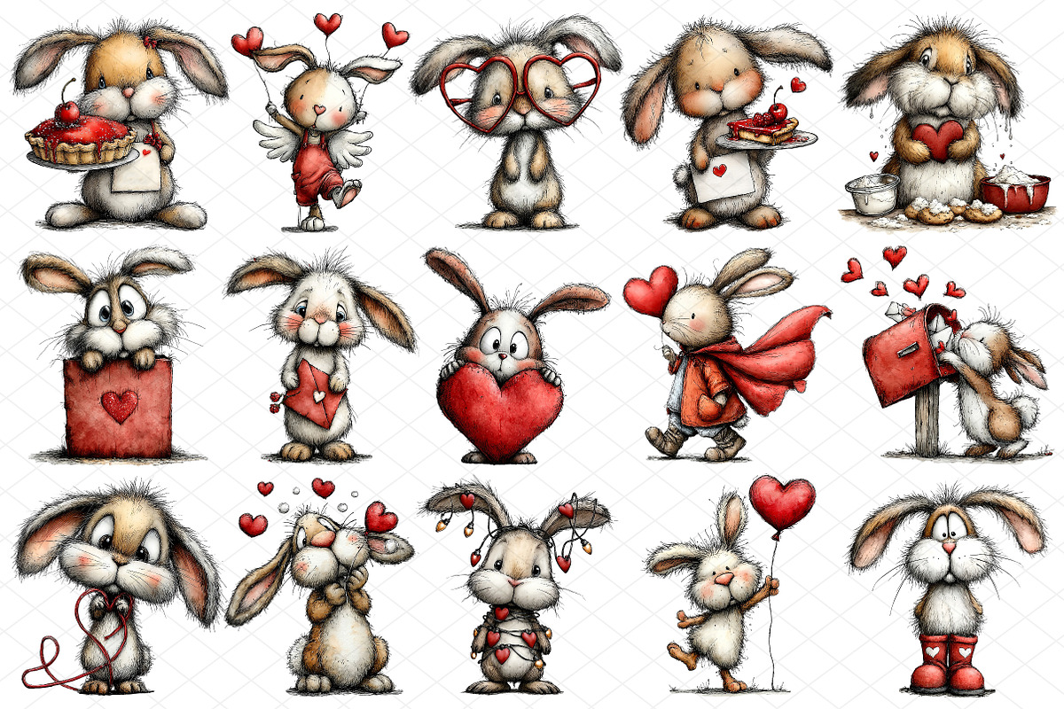 Whimsical Valentine Bunny Clipart, an Illustration by cherrydesign (Photo 3 of 4)