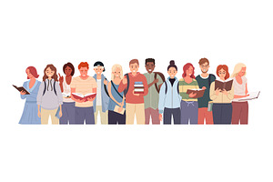 Group of diverse college students, an Education Illustration by Yayasya