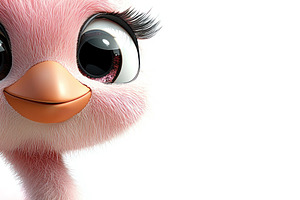 Close-up of cute pink cartoon bird face with large shiny eyes, l, an Animal Photo by José Manuel Gelpi