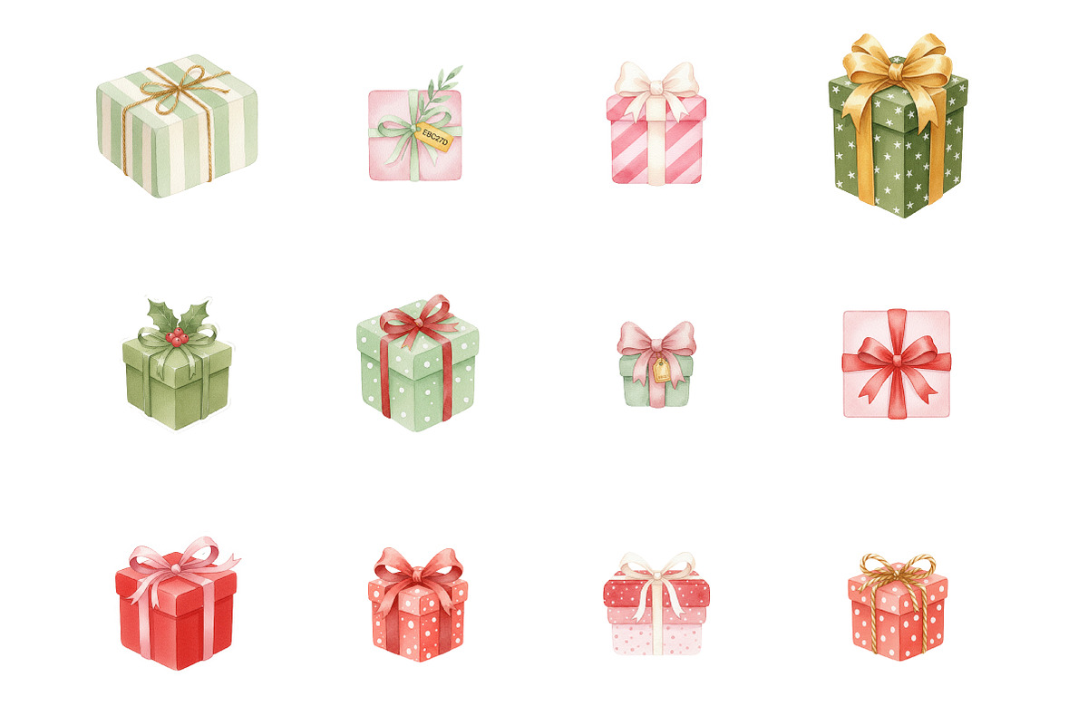 Watercolor Christmas Gift Clipart, an Illustration by SinaCreation (Photo 2 of 7)
