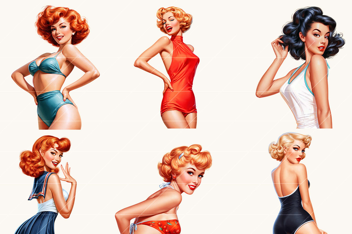 Retro Summer girl Clipart Bundle, a Person Illustration by BusyDaydesign (Photo 2 of 9)